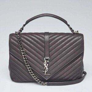 Yves Saint Laurent Grey Chevron Quilted Leather Monogram Large College Bag